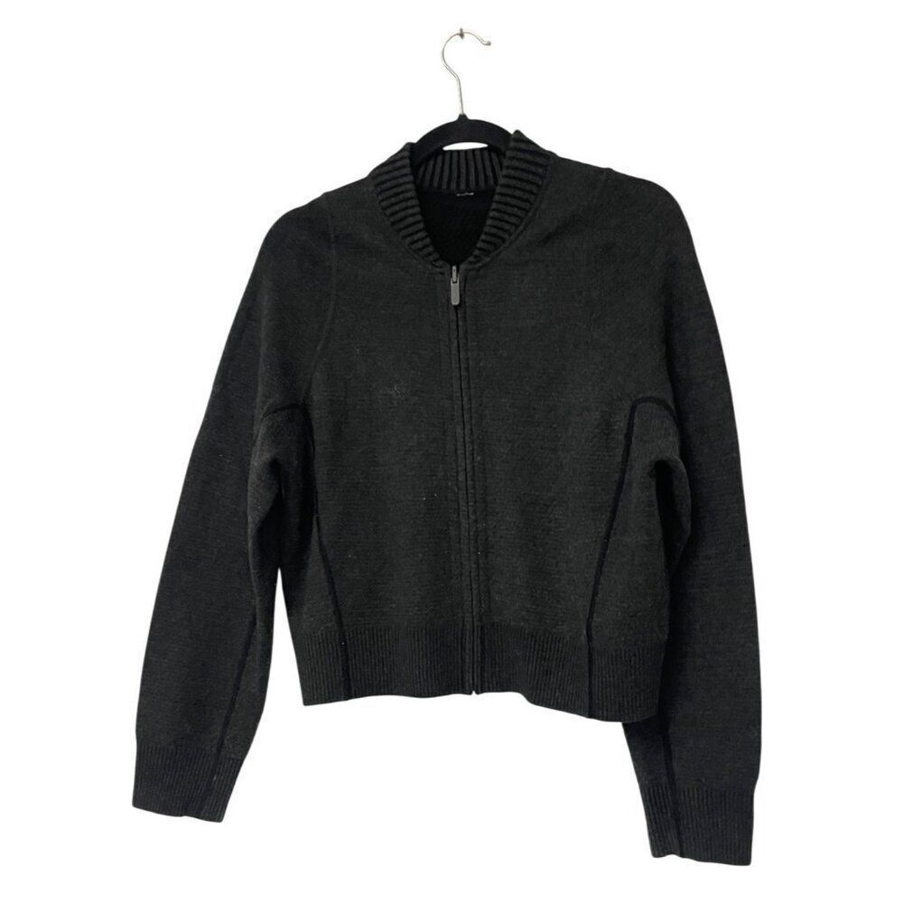 Lululemon Womens Sweater Size 4 Dark Gray Merino Wool Long Sleeve Full Zip EUC